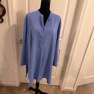 Anne Klein Blue Long Sleeve Tunic with Mandarin Collar